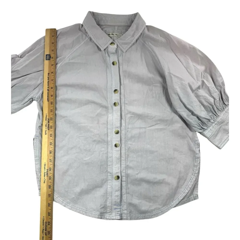 Free People We The Free Ellie Puff Sleeve Button Up Shirt S Light Purple Cotton